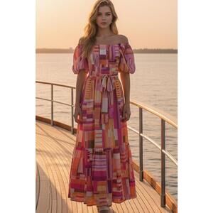 NWT Flying Tomatoes Women's Colorful Geometric Pattern Maxi BoHo  Dress size M